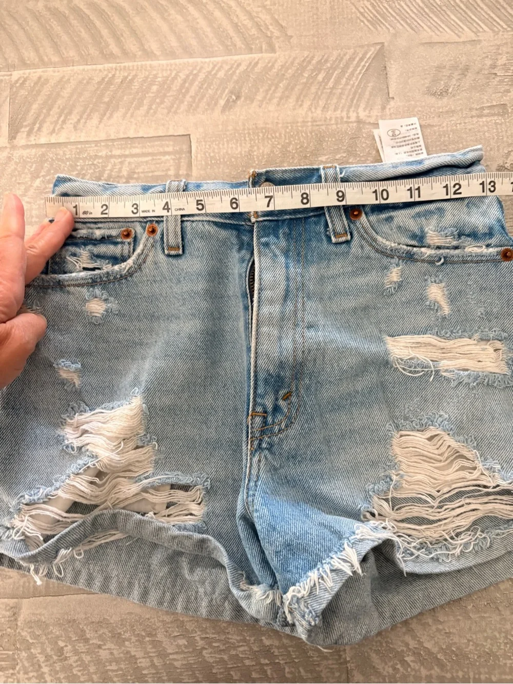 Abercrombie and Fitch Light Blue Distressed High-Waist Denim Shorts Size 24